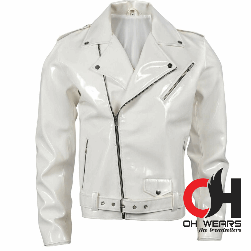 Gothic handmade Gothic Moto White PVC Vinyl Jacket Stylish Men Motorcycle Jacket Punk Rock EMO Fetish Jacket OH-600-GJ