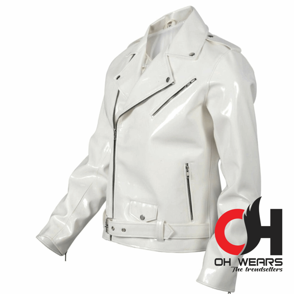 Gothic handmade Gothic Moto White PVC Vinyl Jacket Stylish Men Motorcycle Jacket Punk Rock EMO Fetish Jacket OH-600-GJ