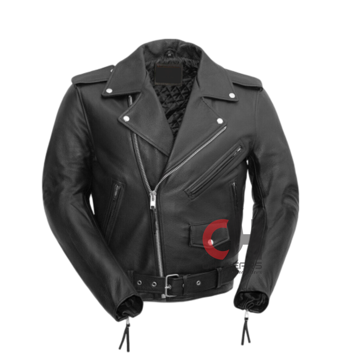 Black Motorcycle Cowhide Leather Biker Jacket