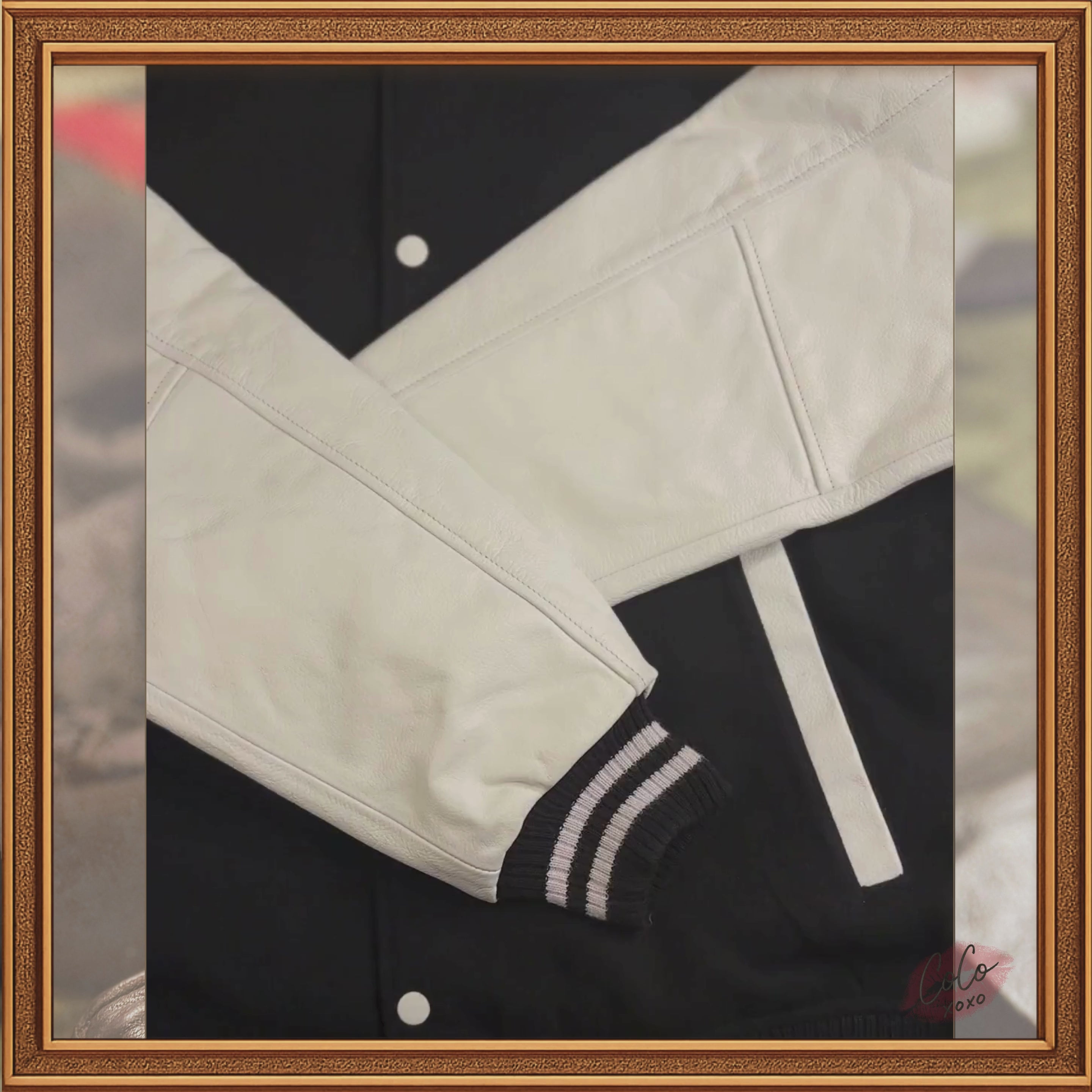 Black Wool Genuine White Leather Sleeves Varsity Jacket