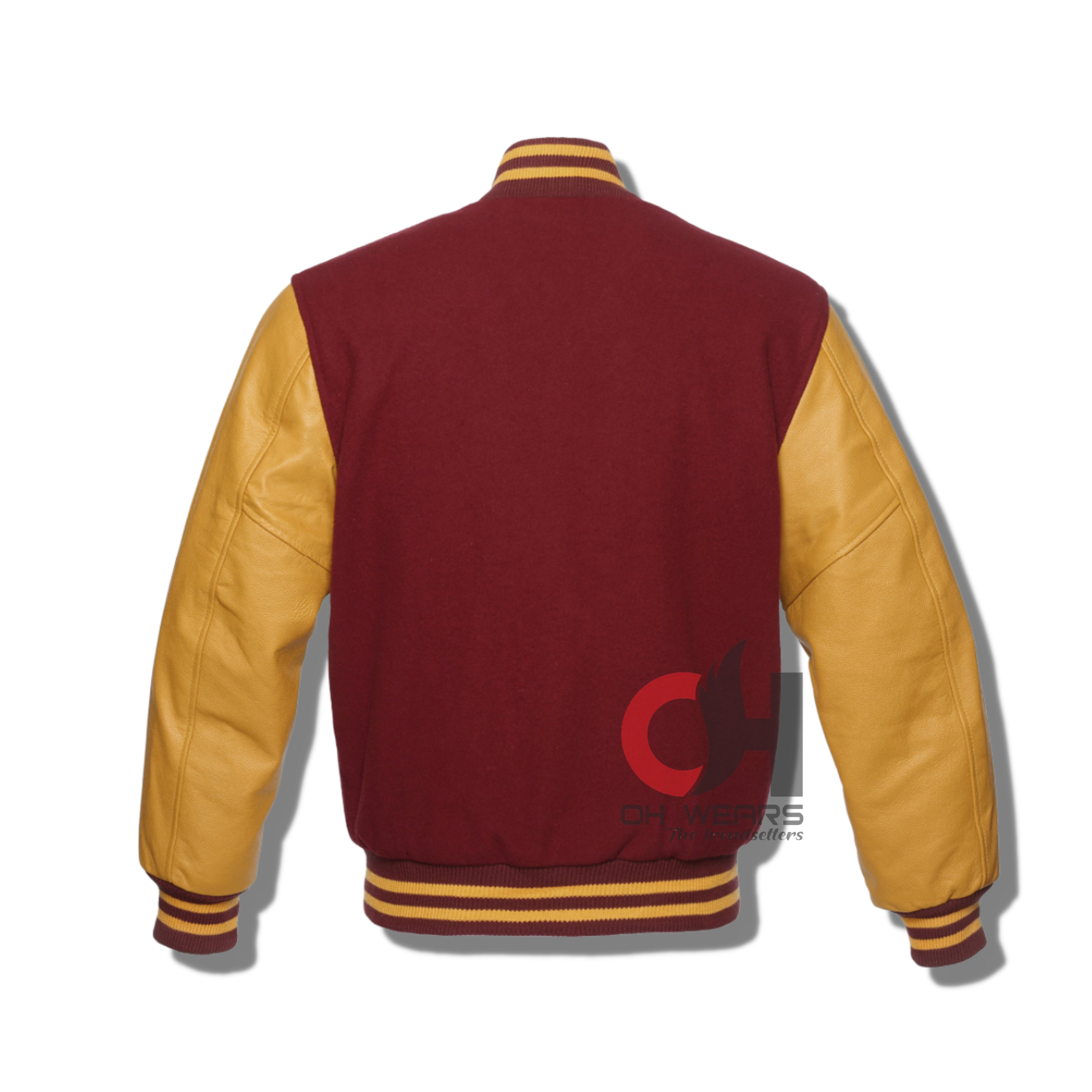 Maroon Wool Gold Leather Sleeves Varsity Jacket