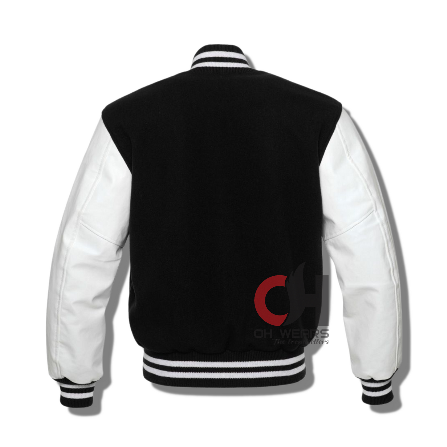 Black Wool Genuine White Leather Sleeves Varsity Jacket