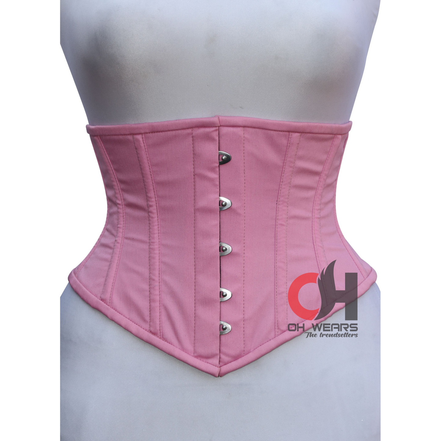 Pink Cotton Underbust corset - Steel Boned