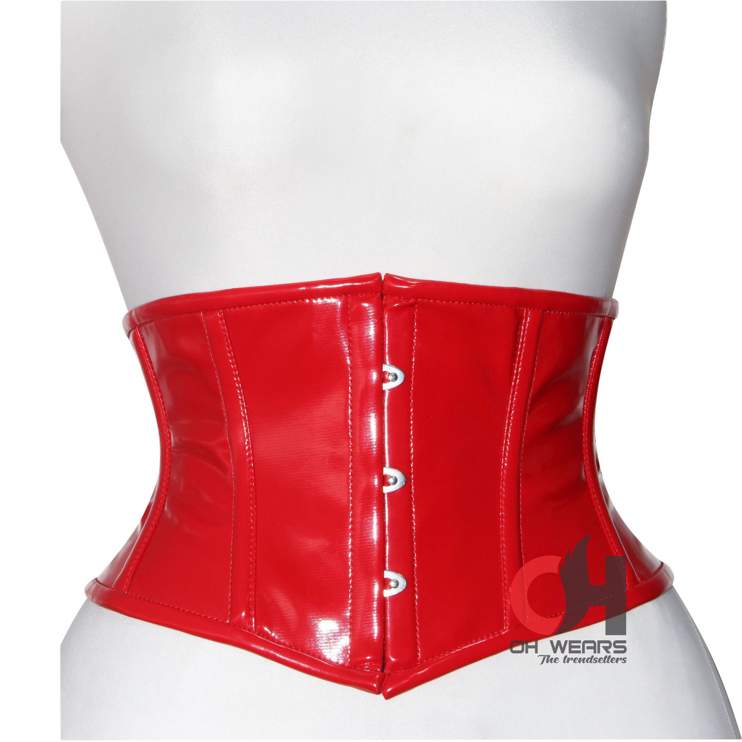 Red PVC Underbust Corset Steel Boned