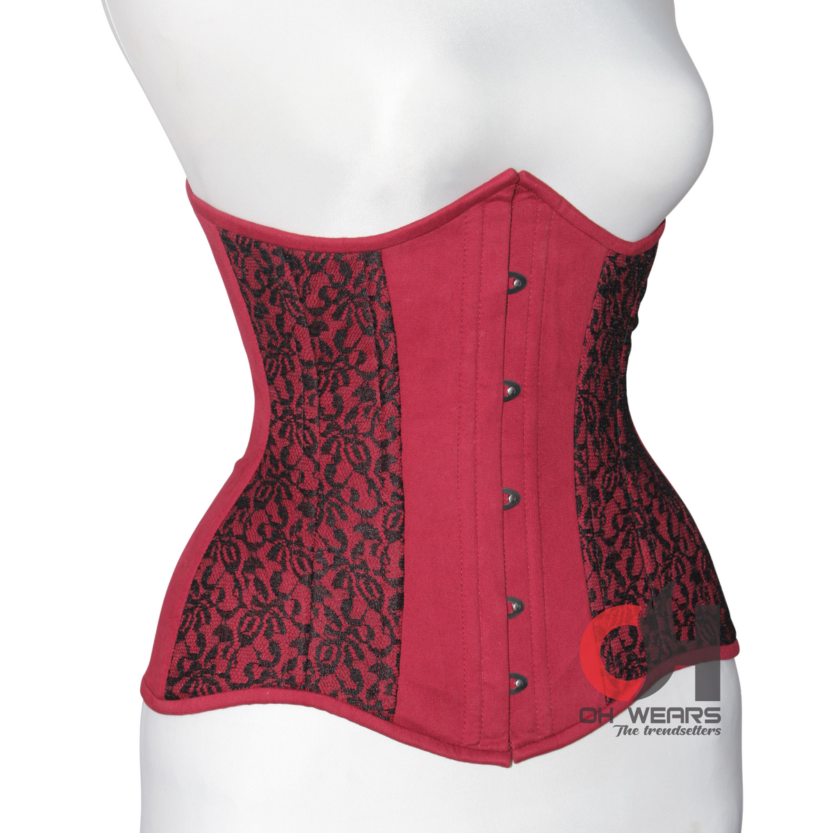 Red Brocade Underbust Corset - Double Steel Boned