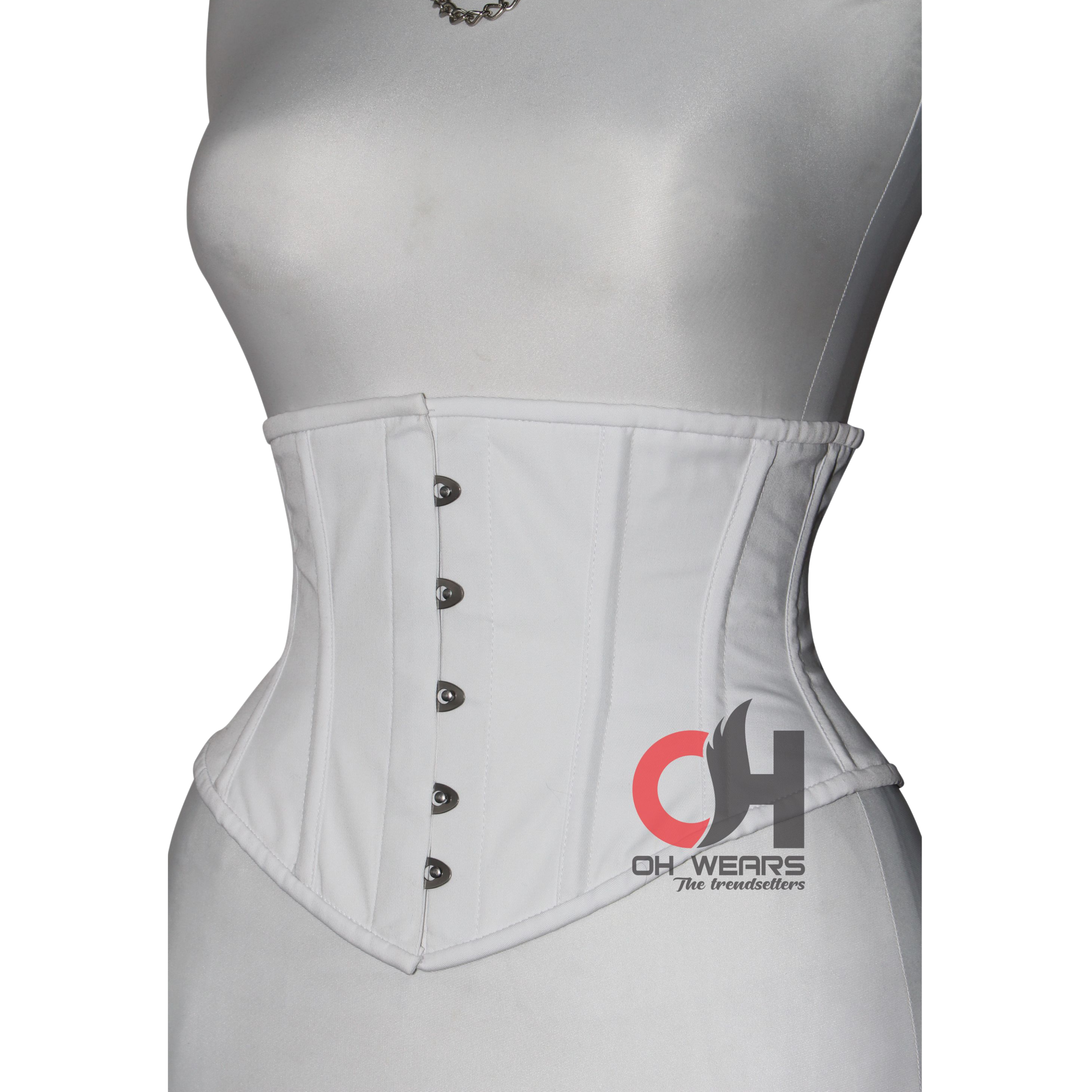 White Cotton Underbust Corset - Steel Boned