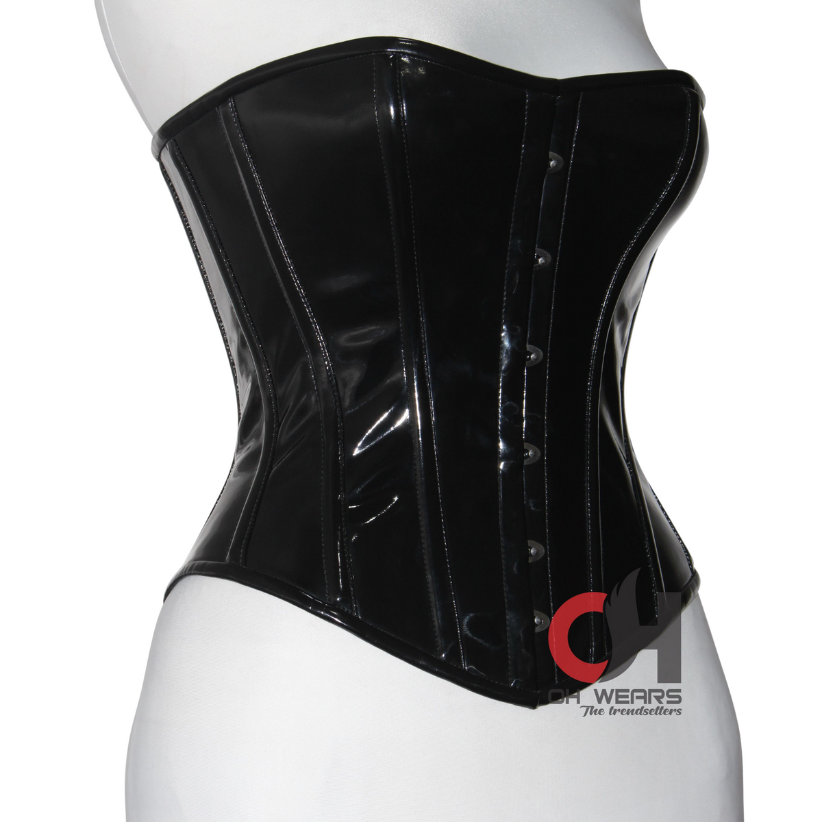 Women Black PVC Overbust Waist Trainer Corset