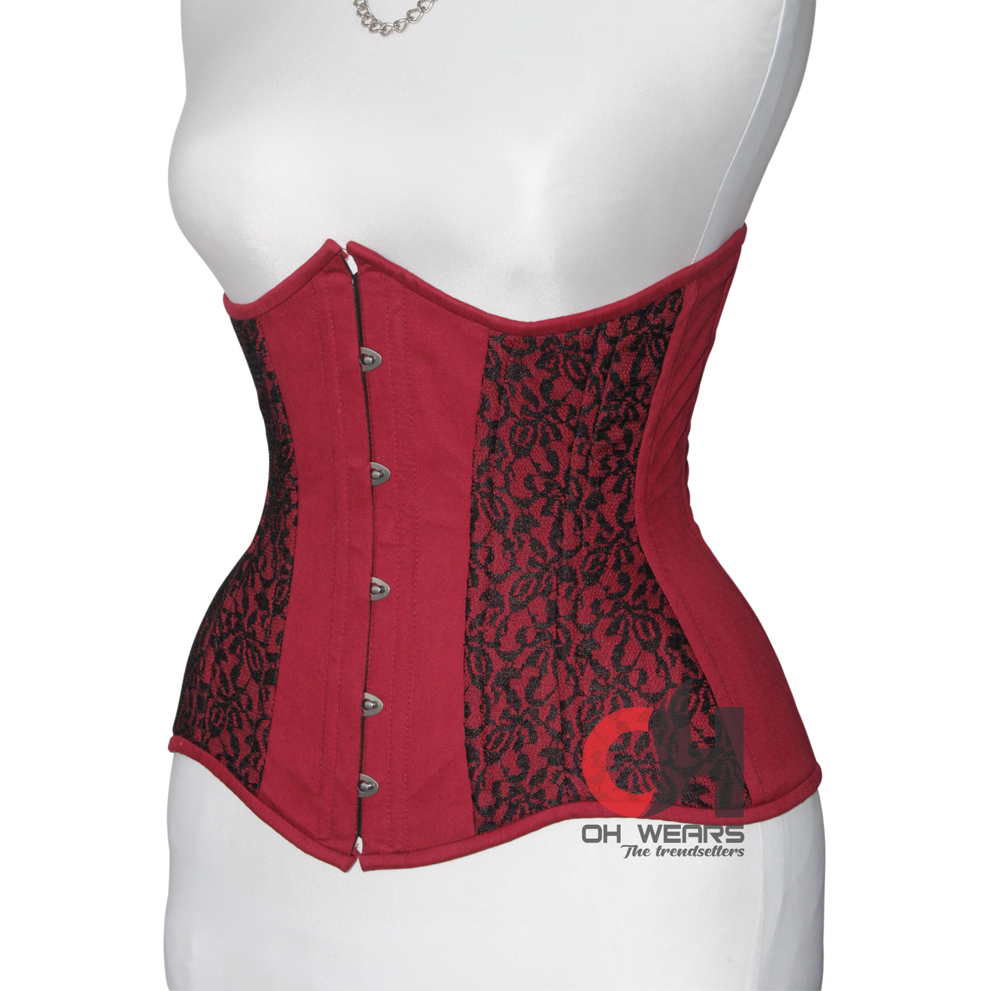 Red Brocade Underbust Corset - Double Steel Boned