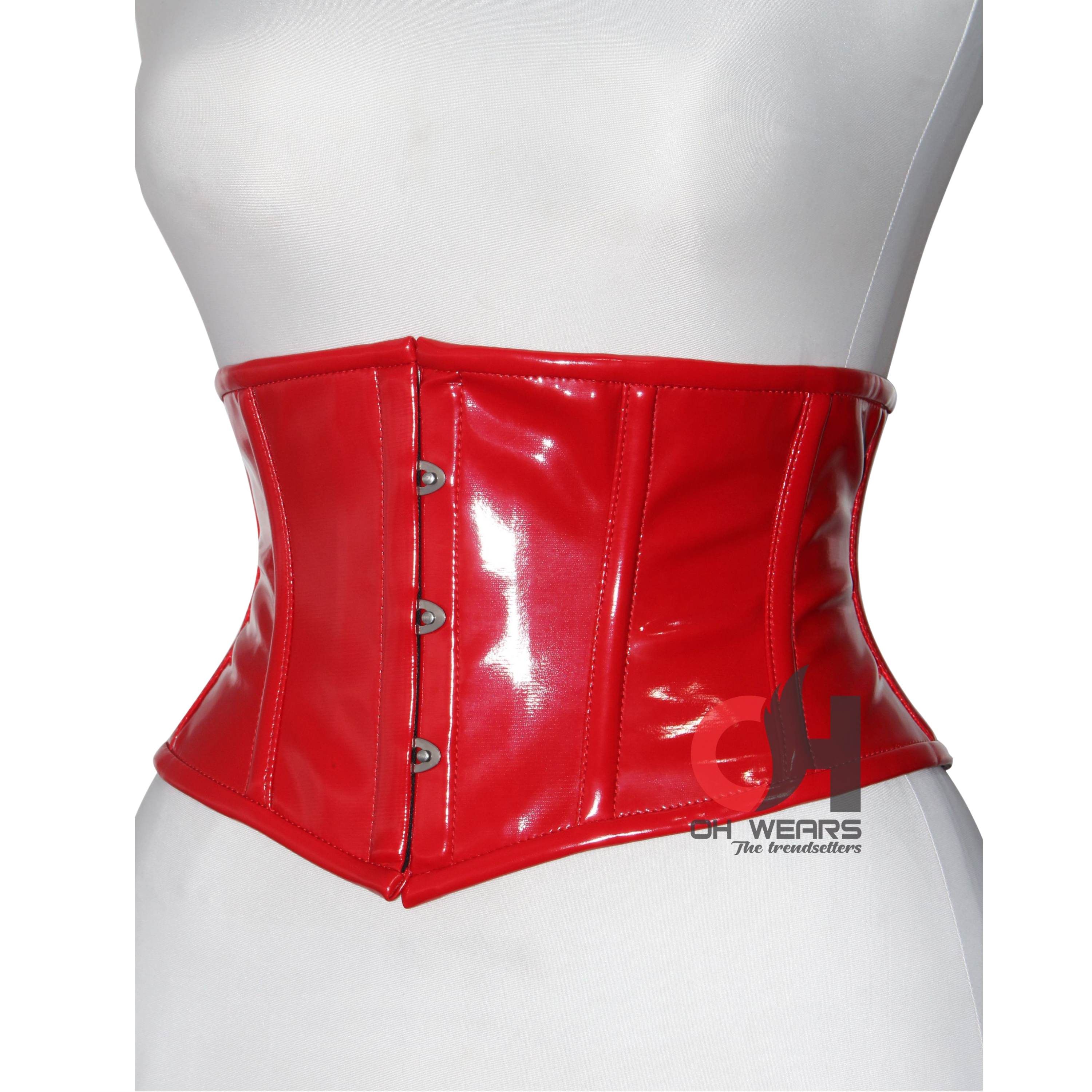 Red PVC Underbust Corset Steel Boned