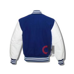 Blue Wool Genuine White Leather Sleeves Varsity Jacket