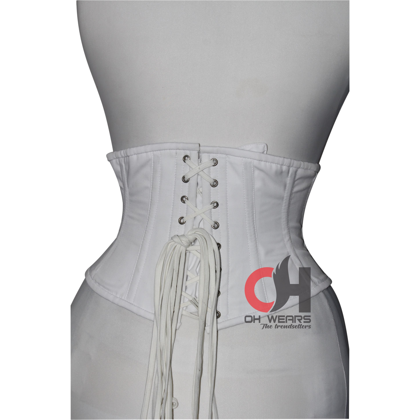 White Cotton Underbust Corset - Steel Boned