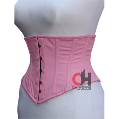 Pink Cotton Underbust corset - Steel Boned