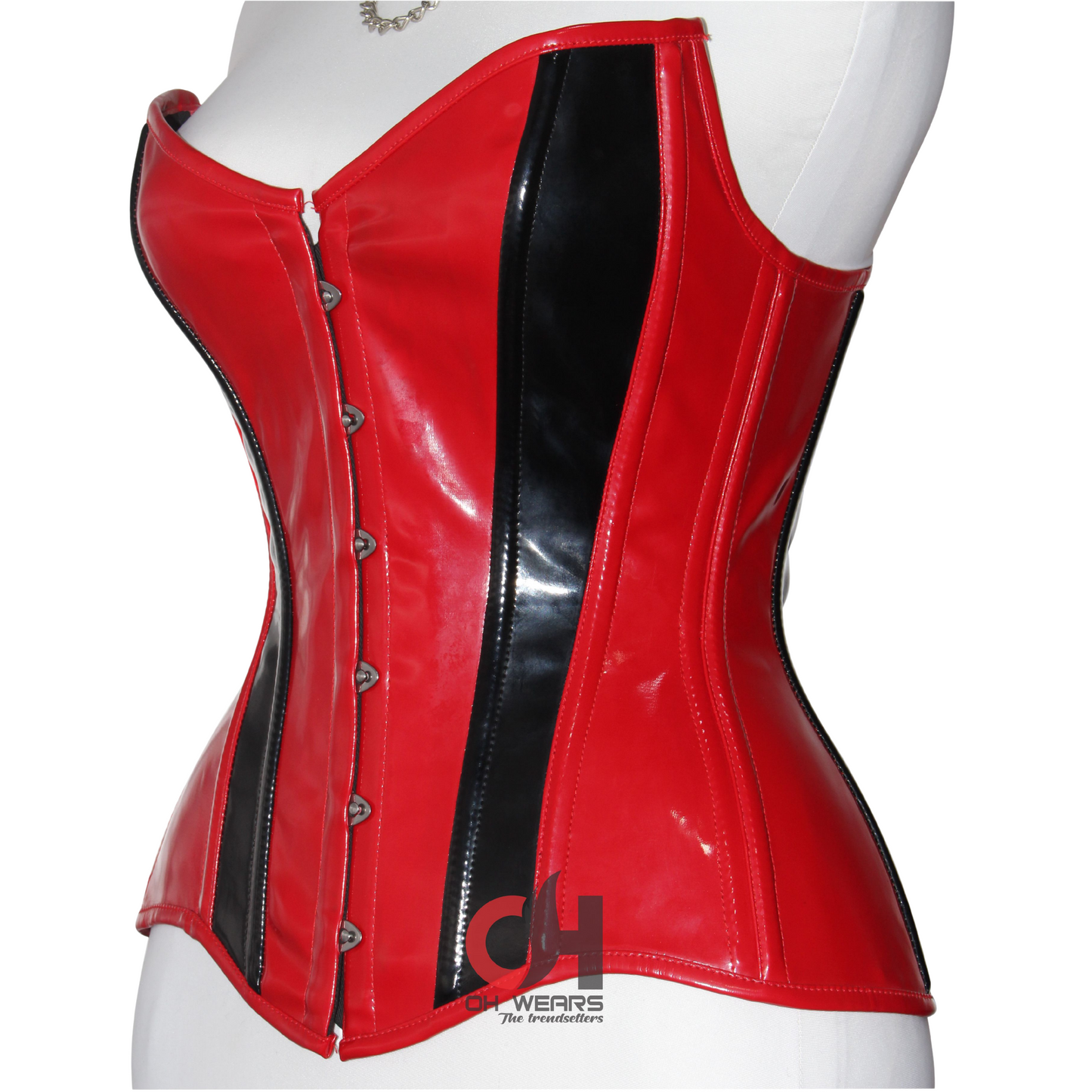 Red and Black PVC Overbust CorsetSteel Boned