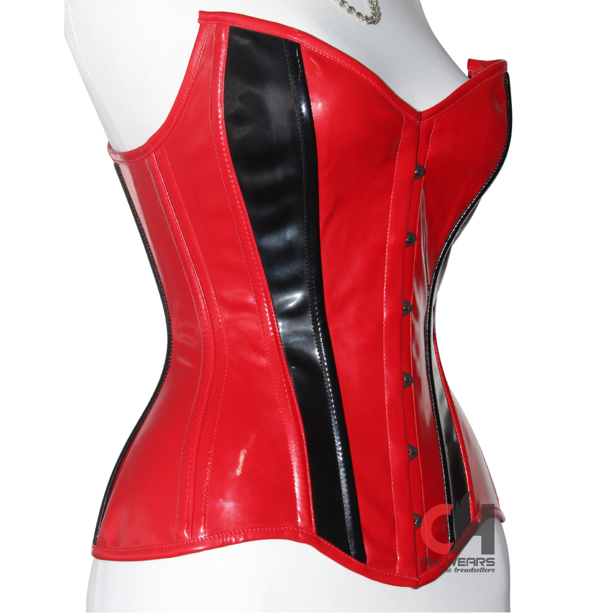 Red and Black PVC Overbust CorsetSteel Boned