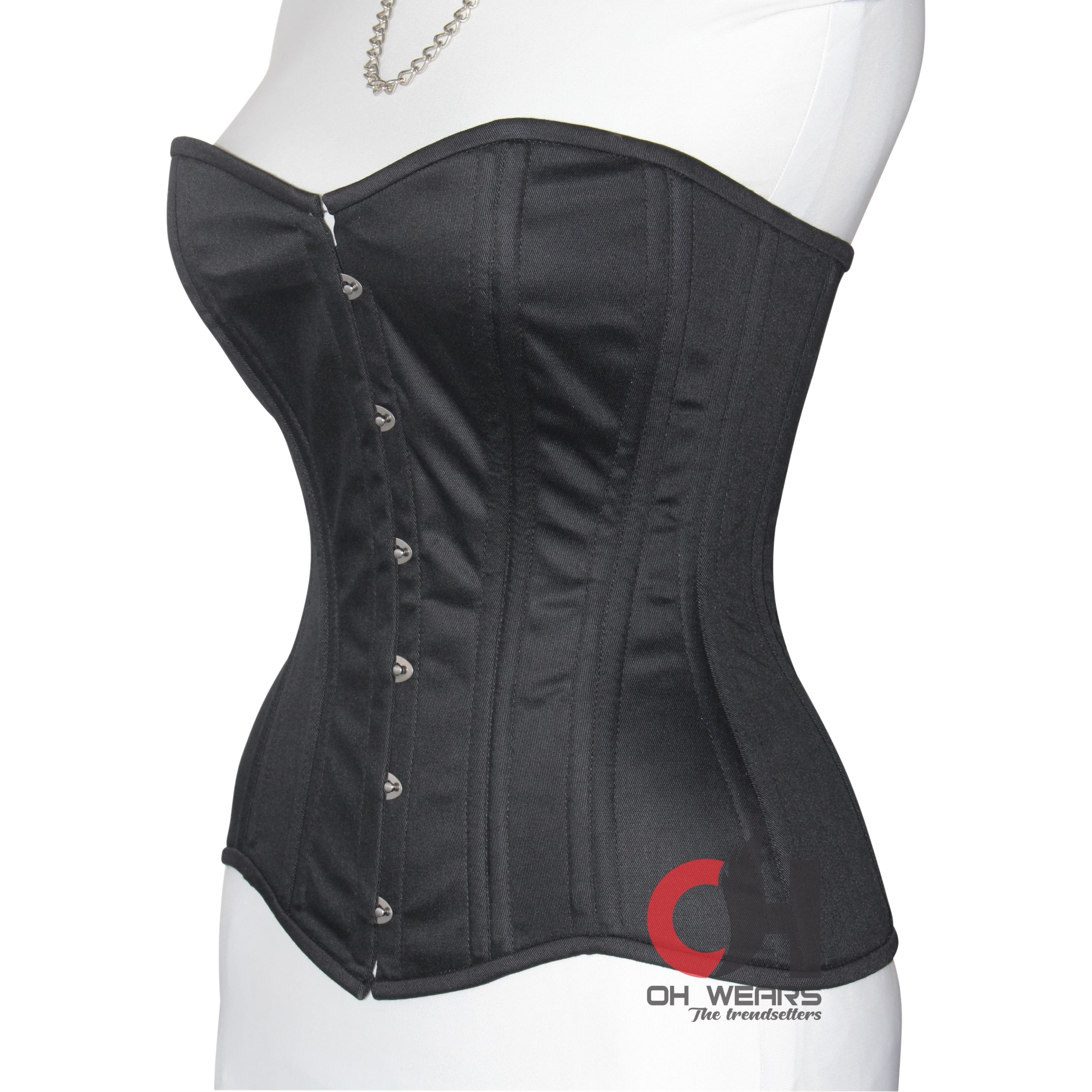 Black Cotton Overbust Corset Steel Boned