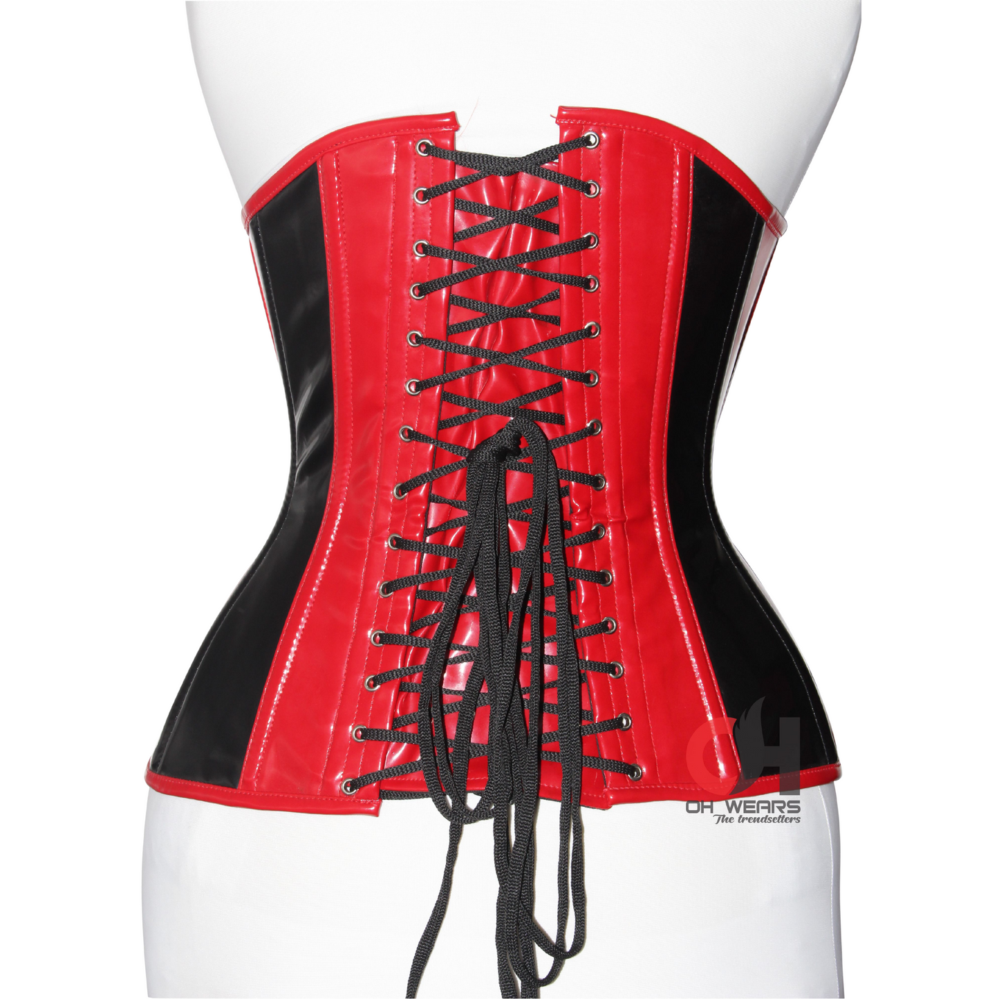 Red and Black PVC Overbust CorsetSteel Boned