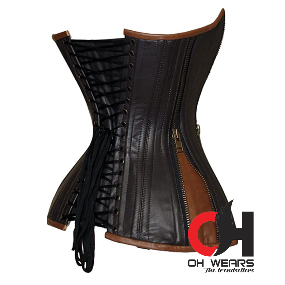 Leather Overbust Full Zipper Closure Corset