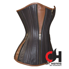 Leather Overbust Full Zipper Closure Corset