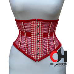 Red Mesh and Cotton Underbust Corset Steel Boned