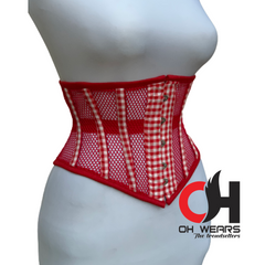 Red Mesh and Cotton Underbust Corset Steel Boned