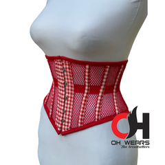 Red Mesh and Cotton Underbust Corset Steel Boned