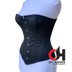 Black Cotton Overbust Black Corset Double Steel Boned