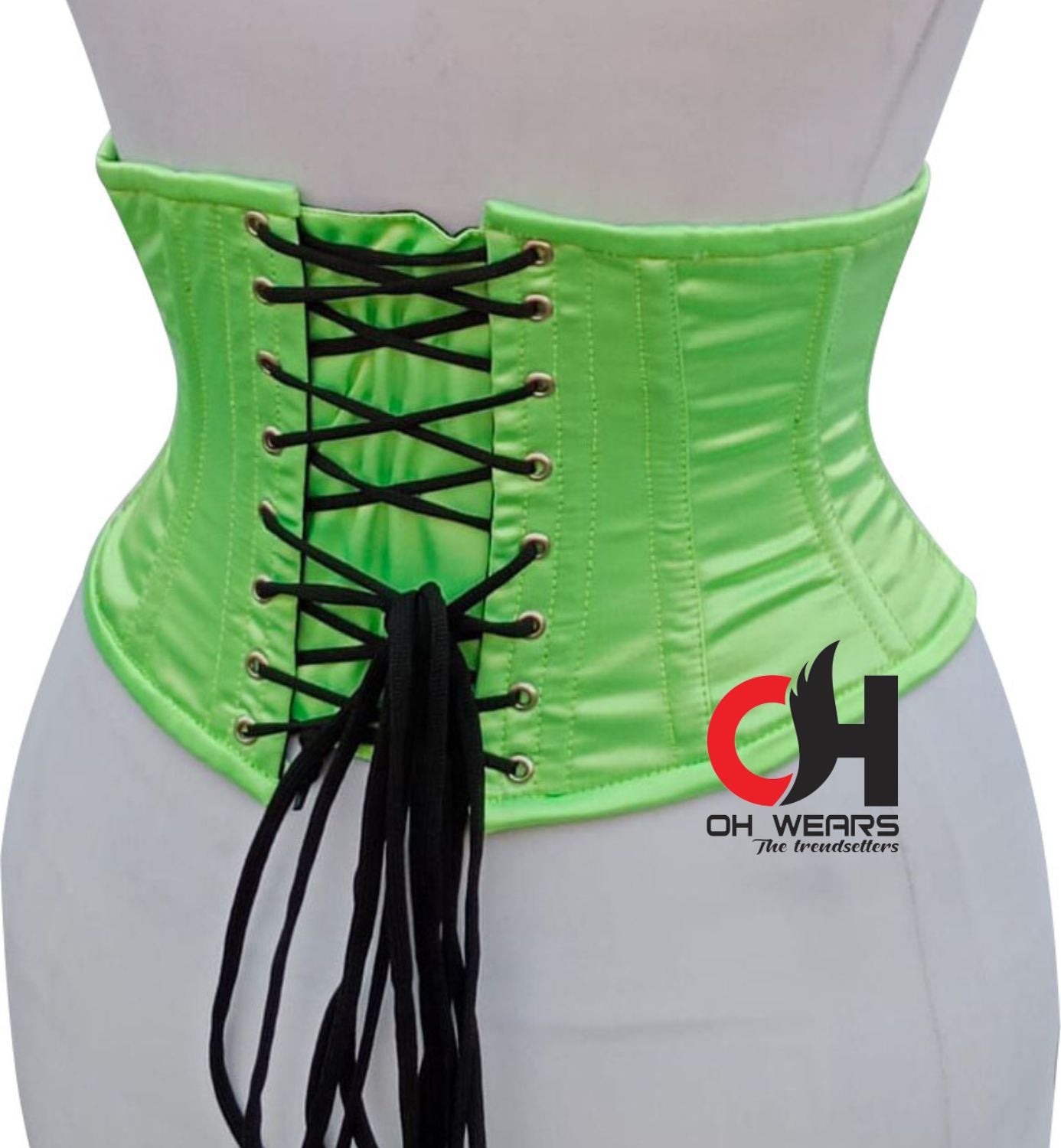 Neon Green Satin Under bust Corset - Steel Boned