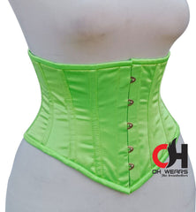 Neon Green Satin Under bust Corset - Steel Boned