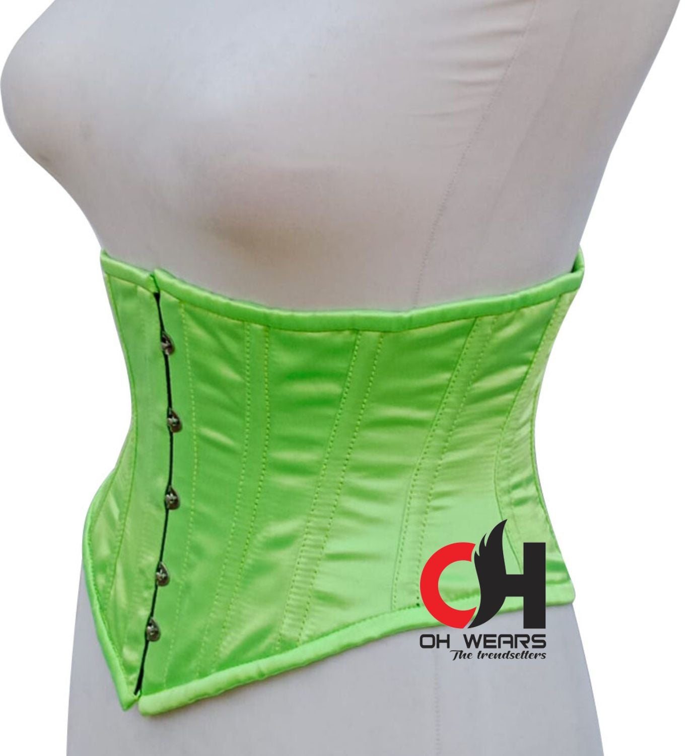 Neon Green Satin Under bust Corset - Steel Boned