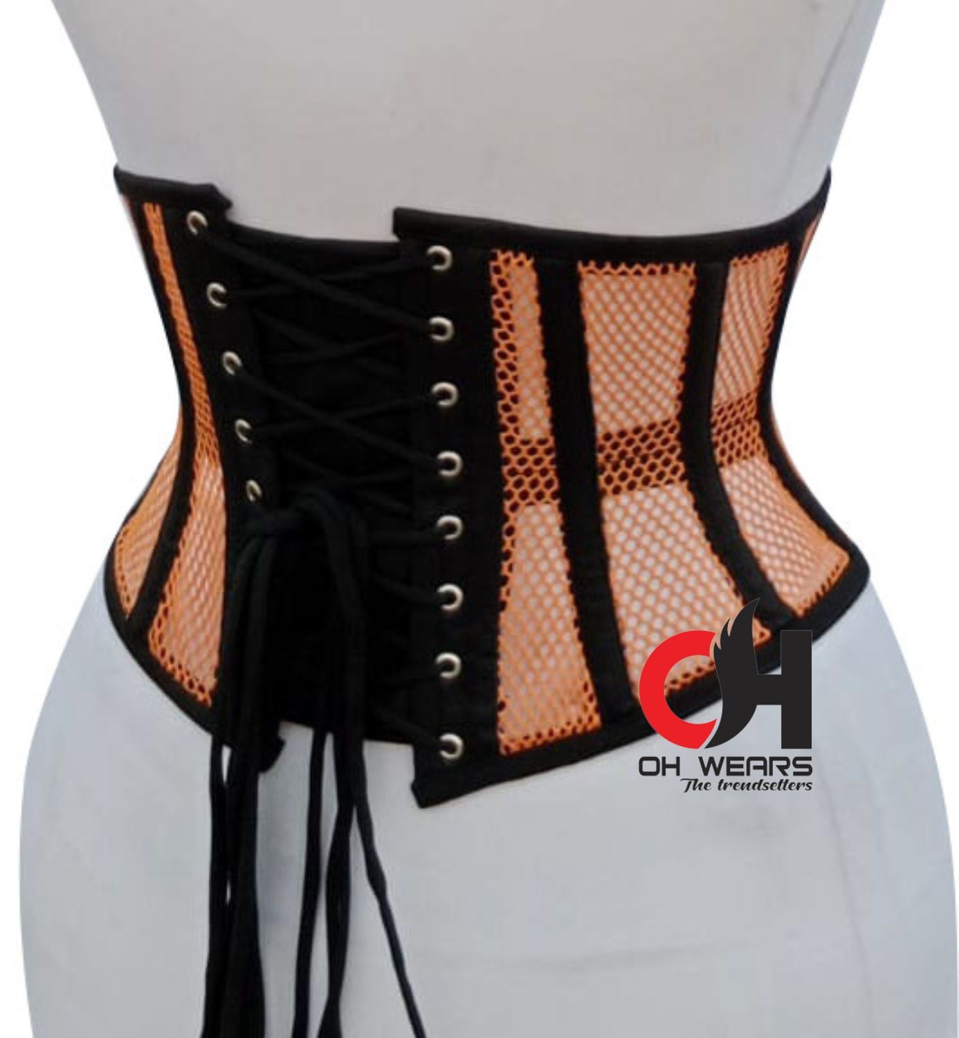 Orange Mesh black Cotton Underbust Corset - Steel Boned