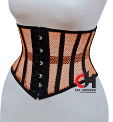 Orange Mesh black Cotton Underbust Corset - Steel Boned