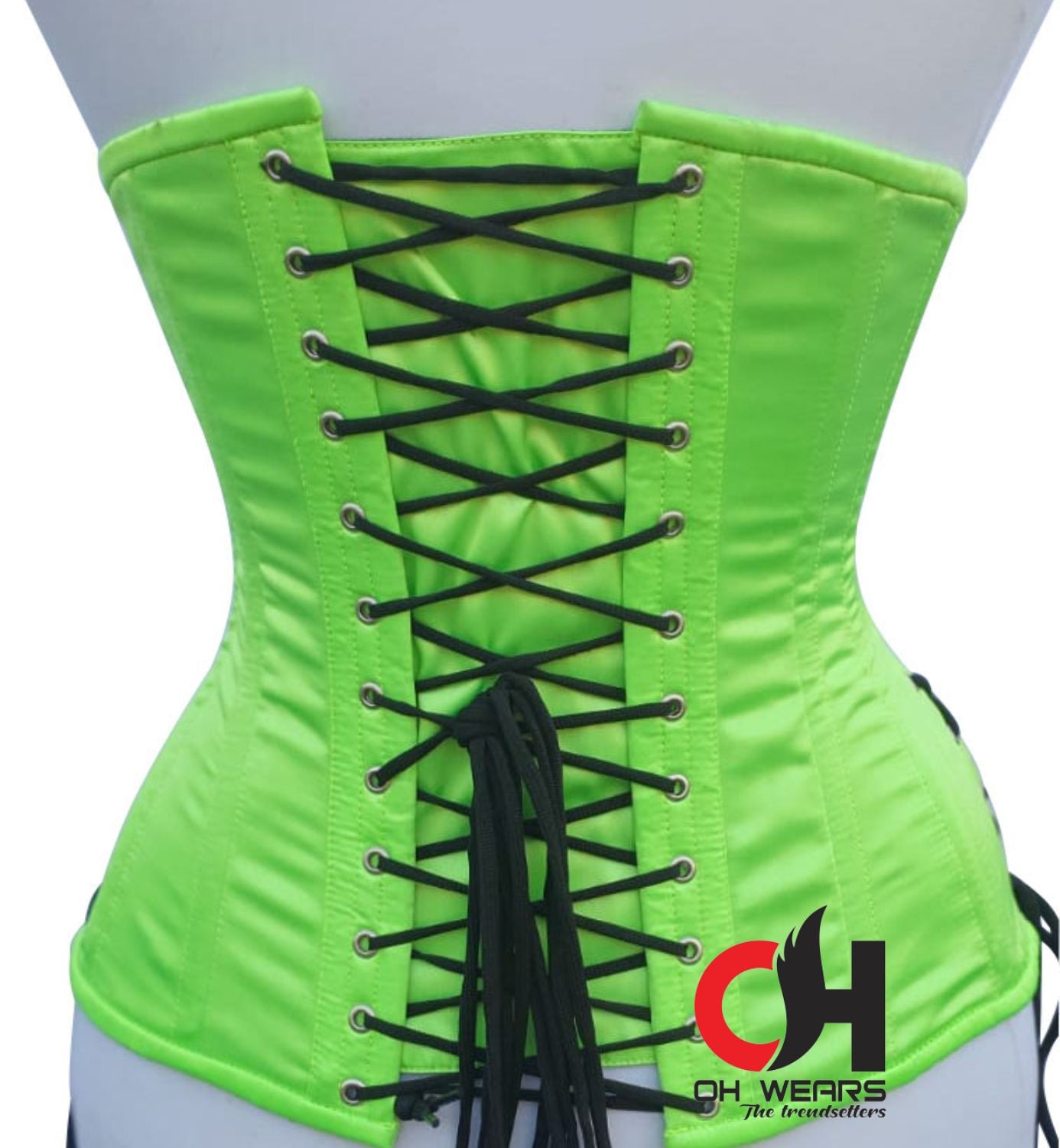 Neon Green Cotton Underbust Corset Steel Boned