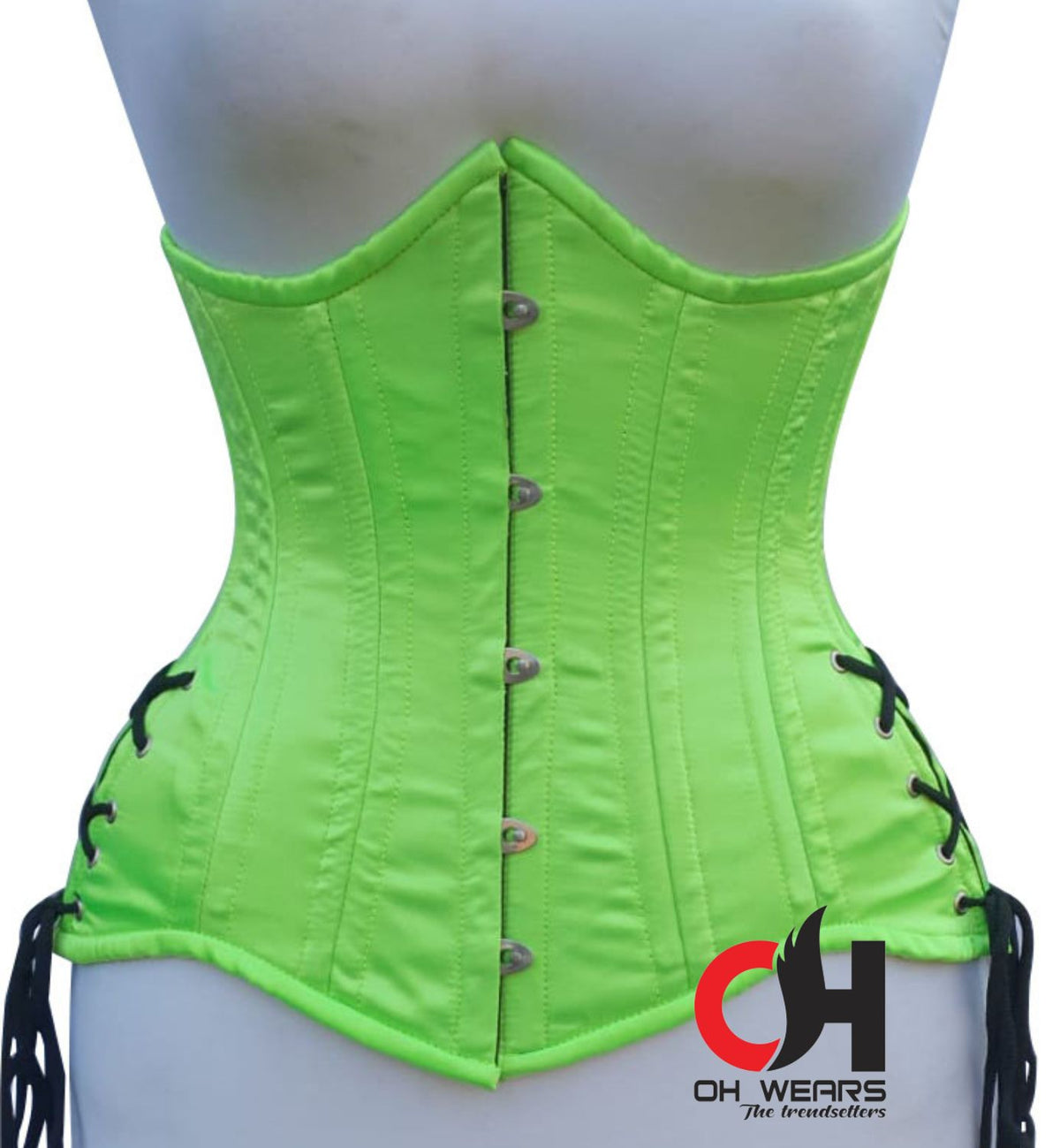 Neon Green Cotton Underbust Corset Steel Boned