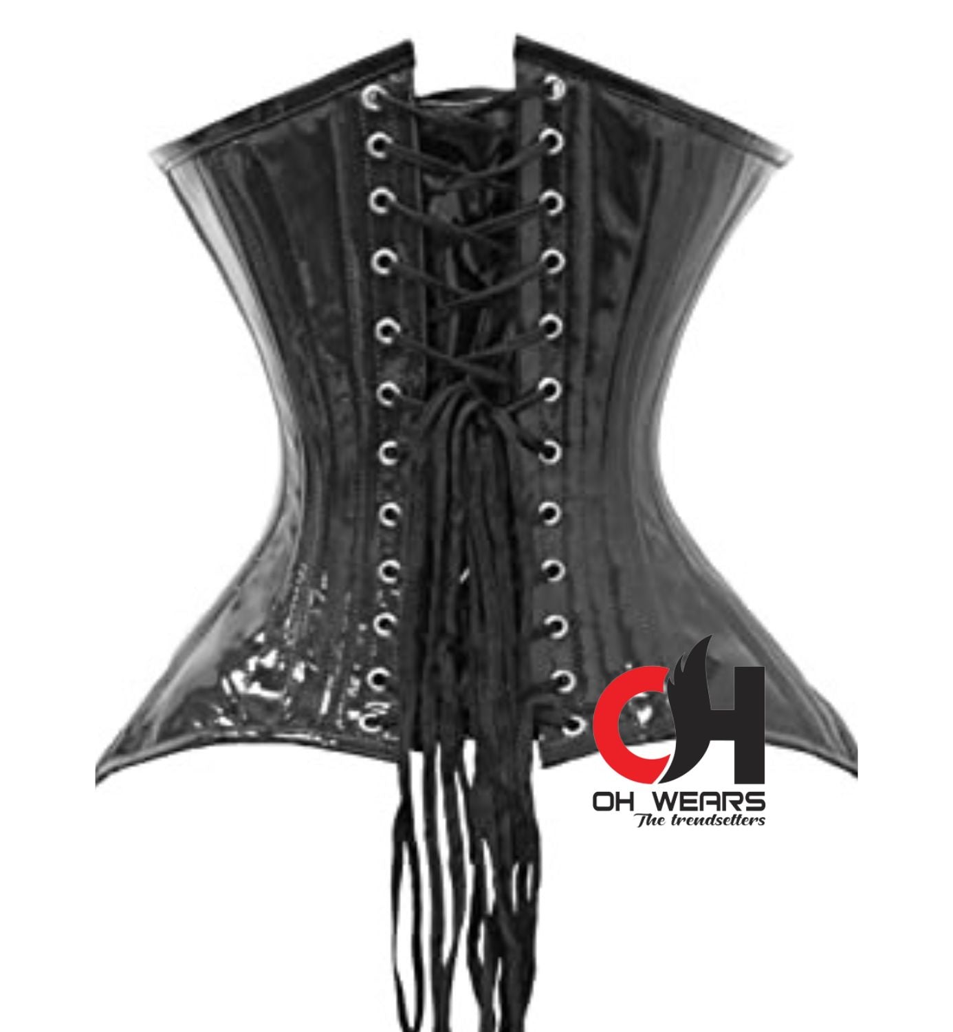 Black PVC Lacing Underbust Corset - Double Steel Boned