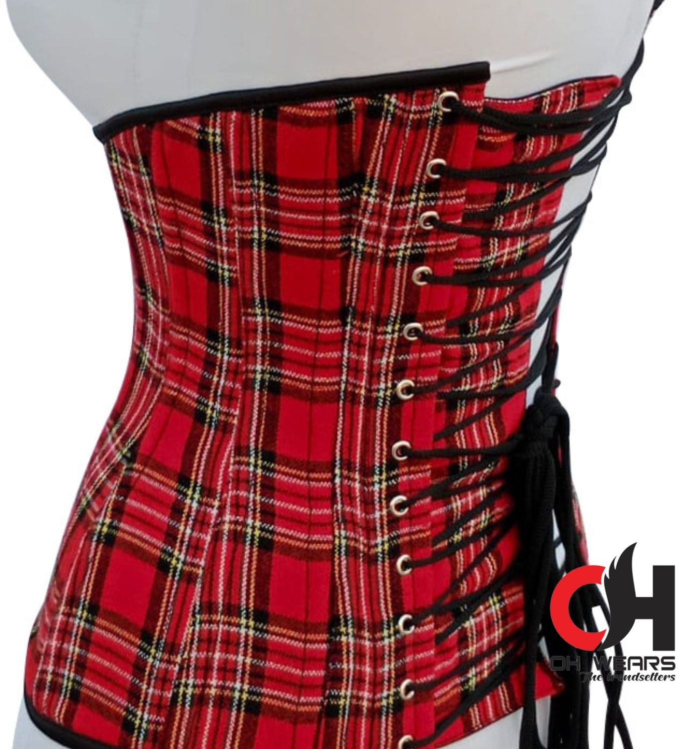 Red checkered Cotton corset Underbust - Steel Boned