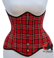 Red checkered Cotton corset Underbust - Steel Boned