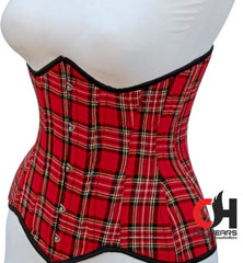 Red checkered Cotton corset Underbust - Steel Boned