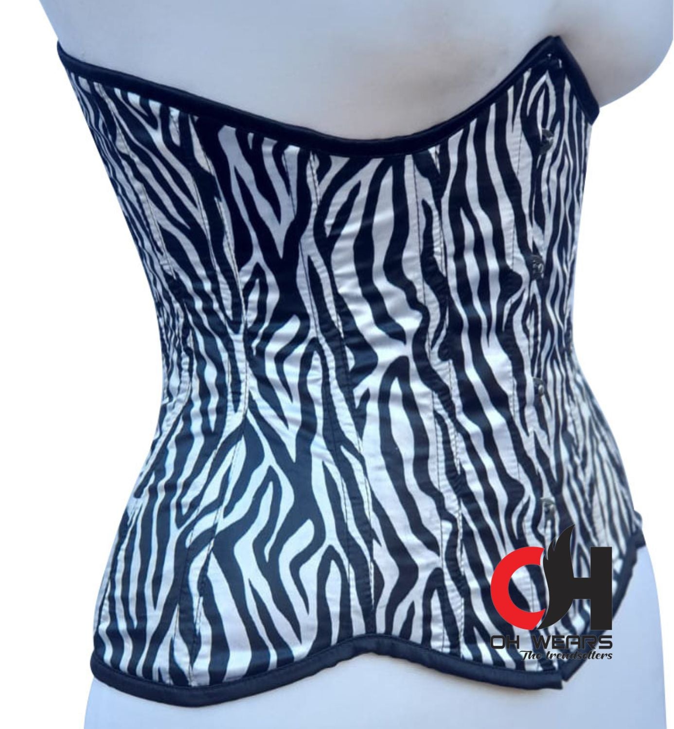 Zebra Print Satin Underbust Corset - Steel Boned