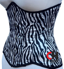 Zebra Print Satin Underbust Corset - Steel Boned