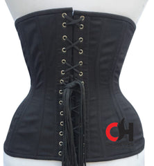 Black Cotton Victorian Underbust Corset Double Row Steel Boned