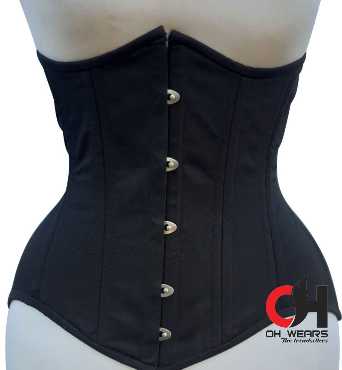 Black Cotton Victorian Underbust Corset Double Row Steel Boned