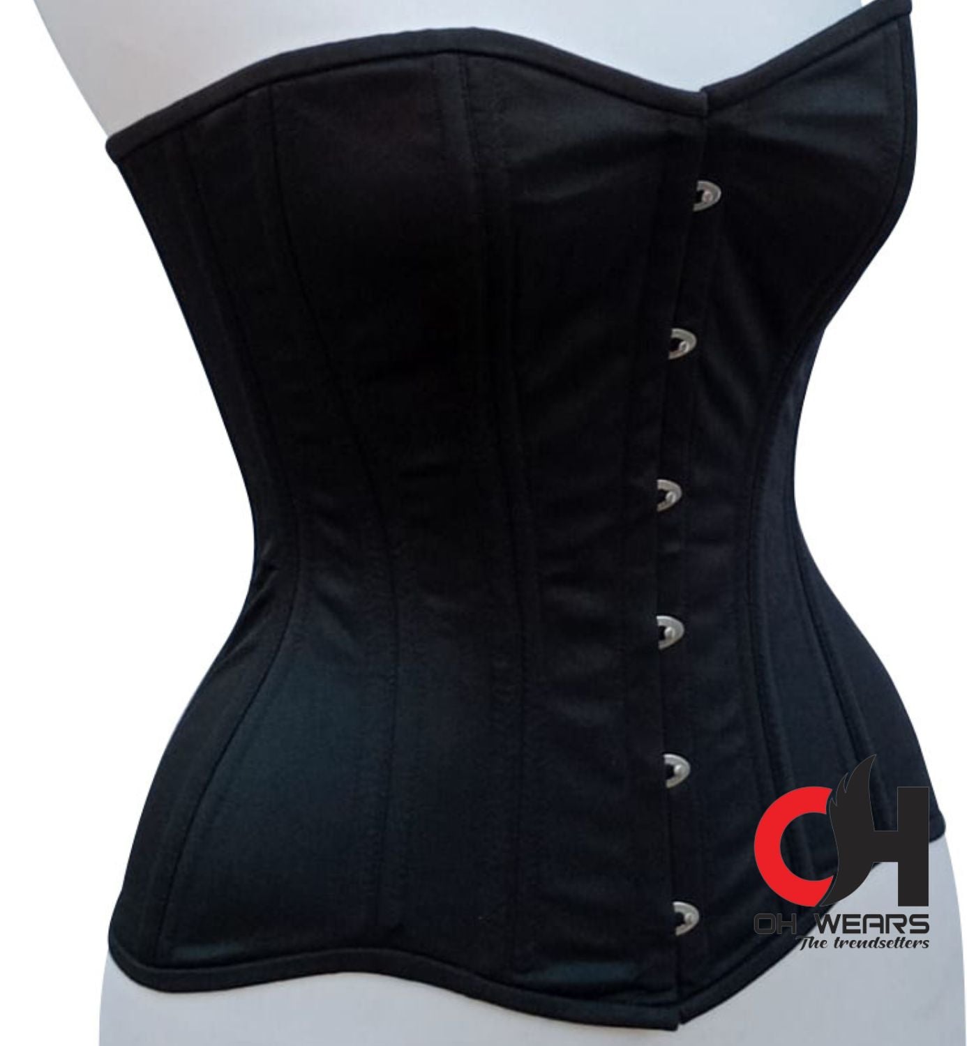 Black Cotton Victorian Underbust Corset Double Row Steel Boned