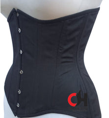 Black Cotton Victorian Underbust Corset Double Row Steel Boned