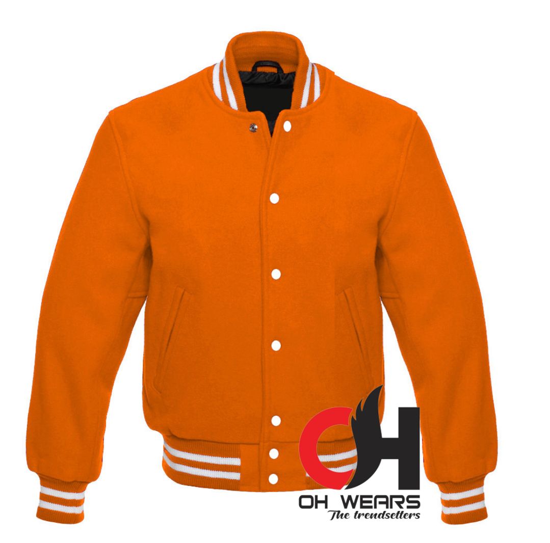 Varsity Letterman Baseball Jacket in Orange Blend Wool Jacket, School jacket, Wool Jacket