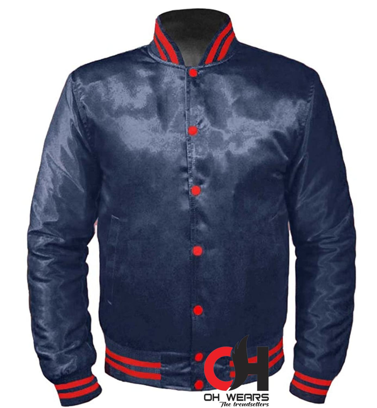 Varsity Navy Blue Satin Baseball Letterman Mid-Season Streetwear Varsity Jacke Varsity Letterman Collage-Jacken für Herren, Damen und Kinder 